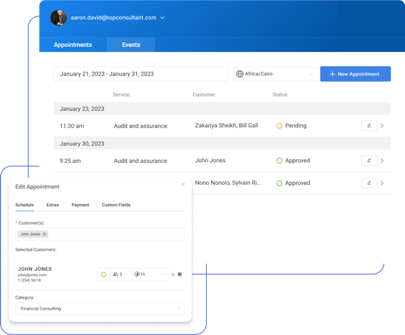 Amelia appointment management dashboard