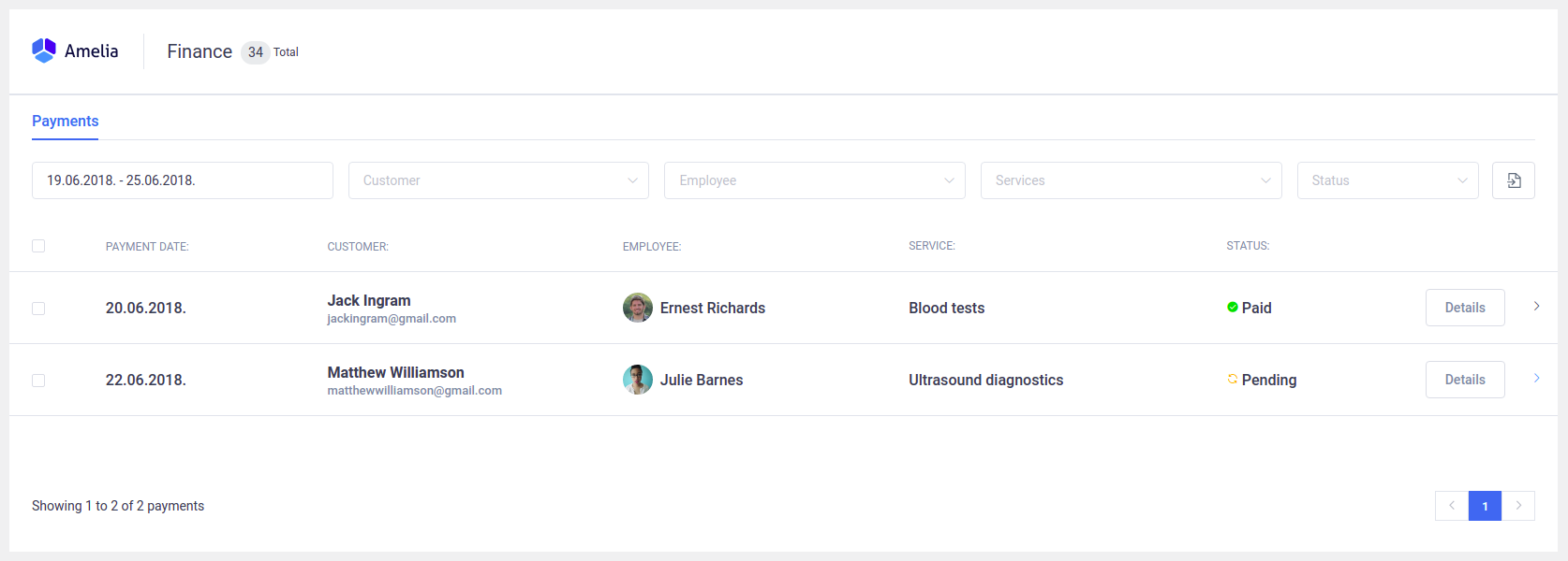 Amelia WordPress - Payments Page