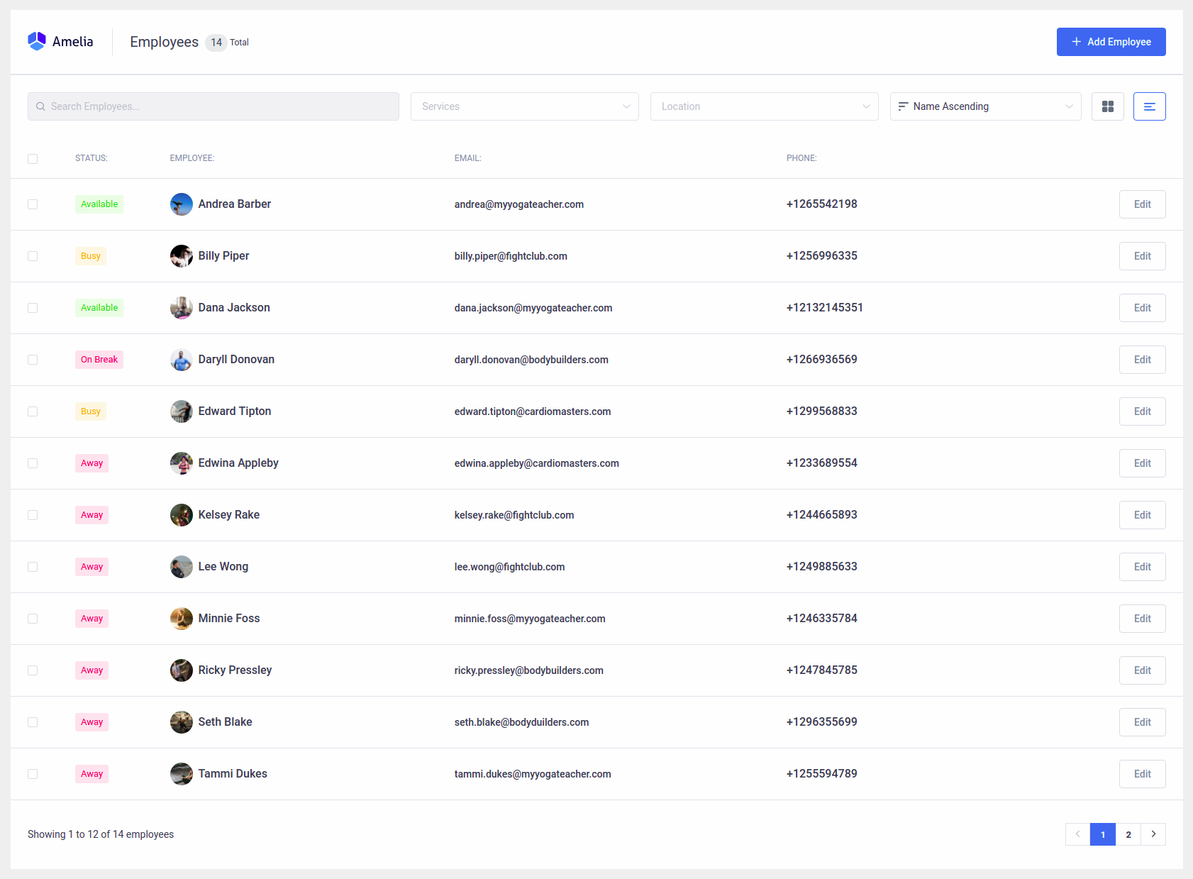  Employees page List view