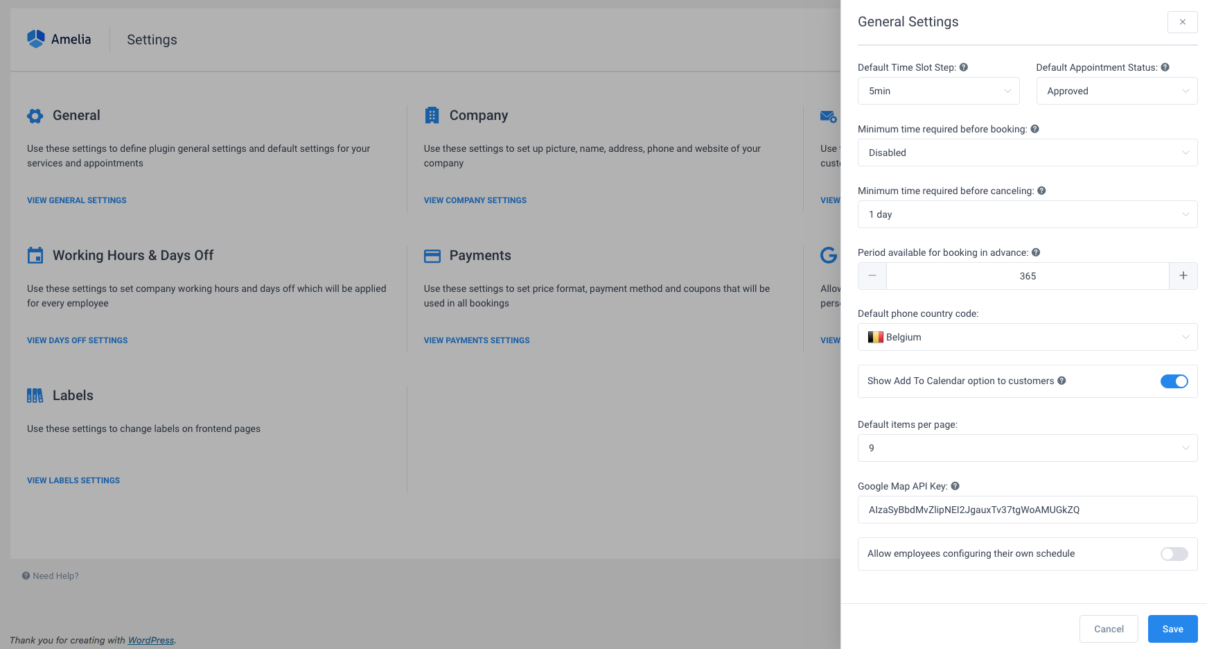 General Settings in Amelia - WordPress Booking Plugin