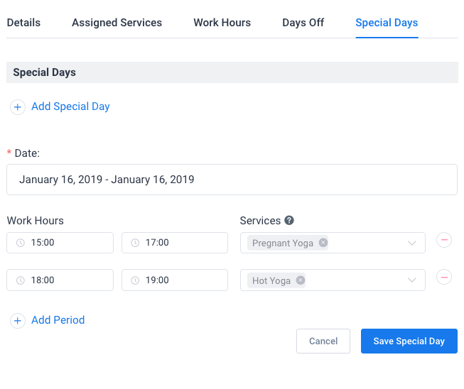 Special Days WordPress Amelia Booking Plugin