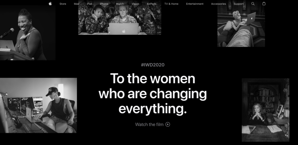Apple international women's day homepage screenshot
