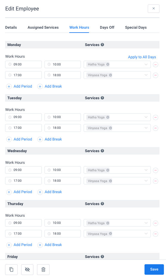 Working hours Amelia WordPress Booking plugin