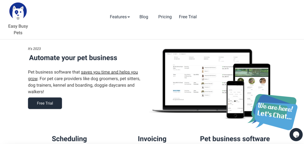 easy busy pets homepage screenshot