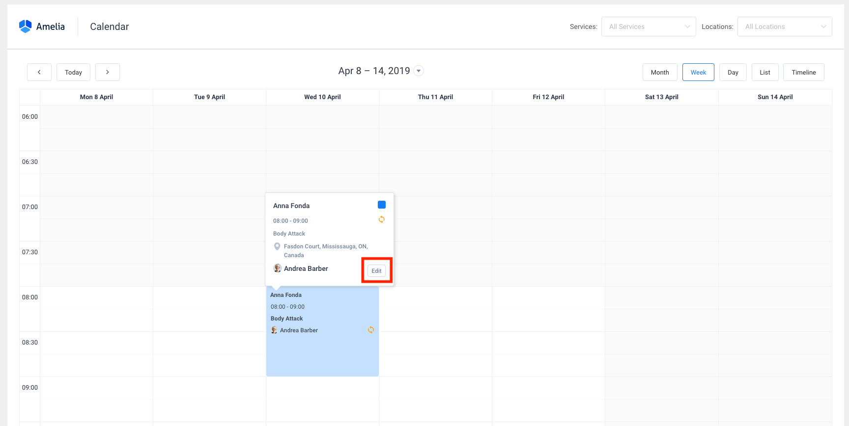 Reschedule Amelia WordPress Booking plugin