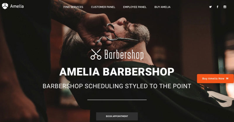amelia barbershop booking page demo screenshot