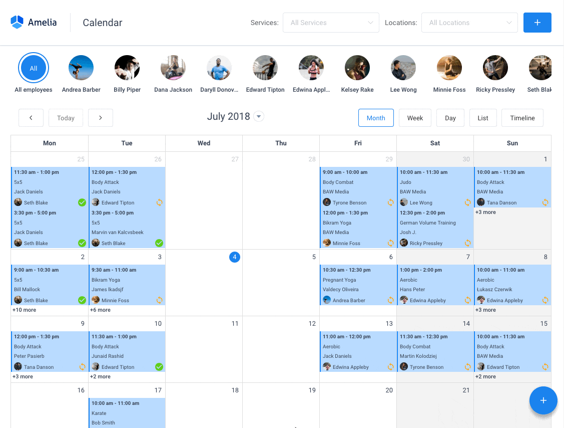 amelia scheduling calendar screenshot