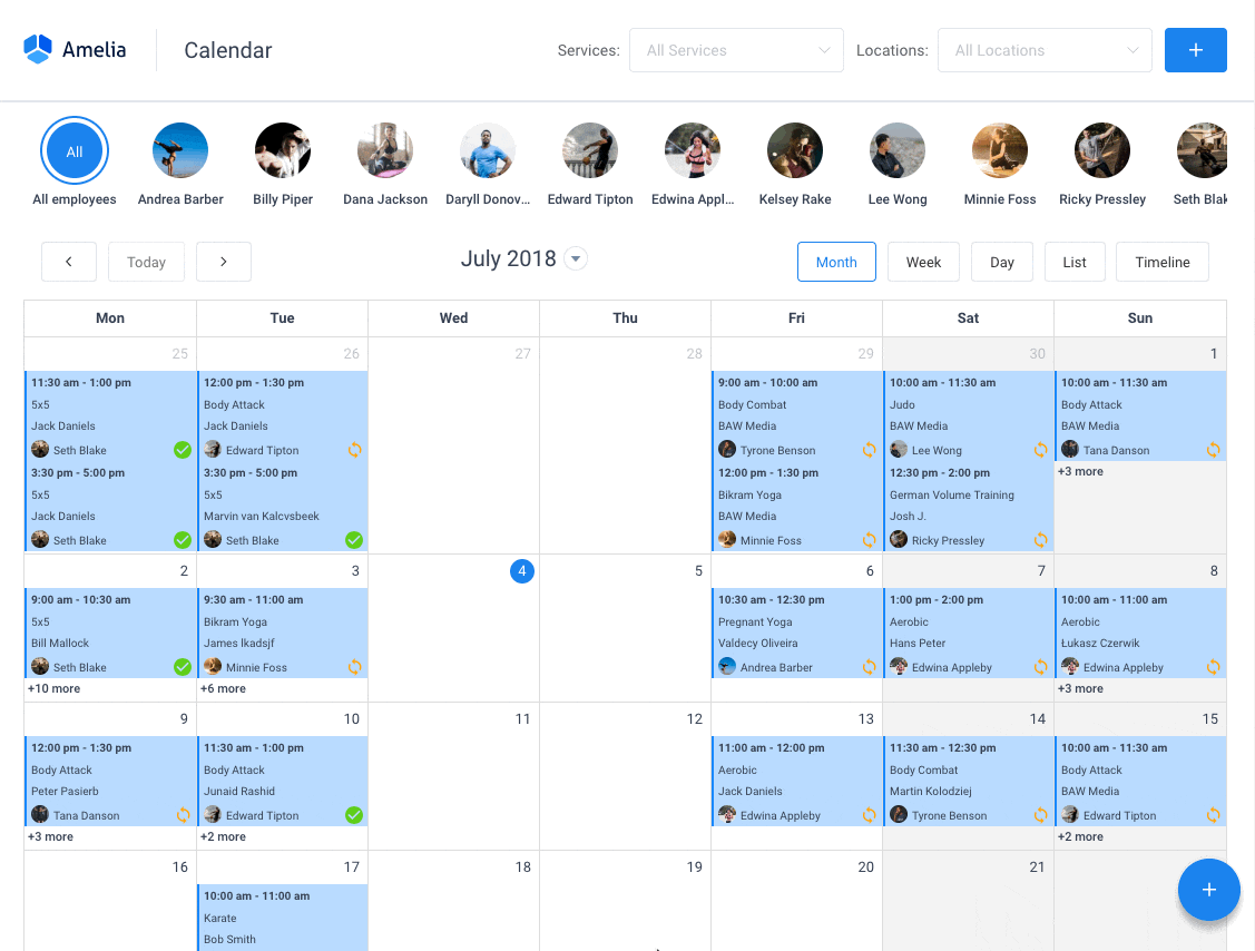 amelia scheduling calendar overview