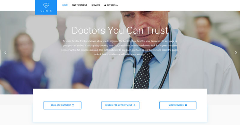 amelia healthcare online booking page demo screenshot