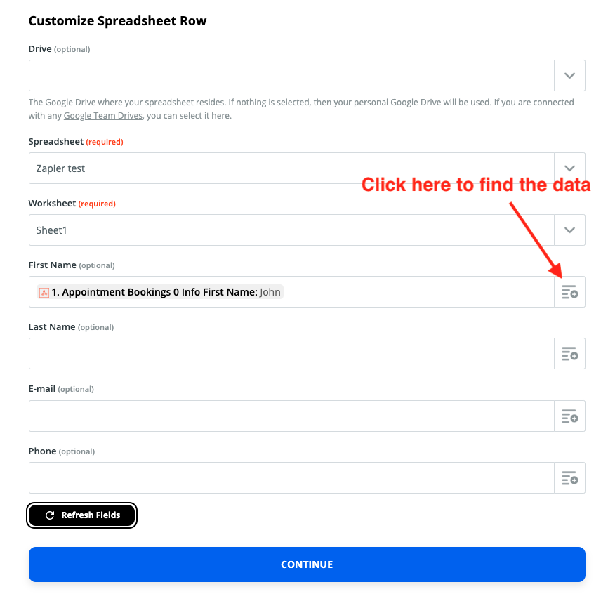 Google Spreadsheet columns Zapier Amelia WordPress booking plugin