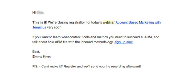 a reminder email sample with a clear CTA