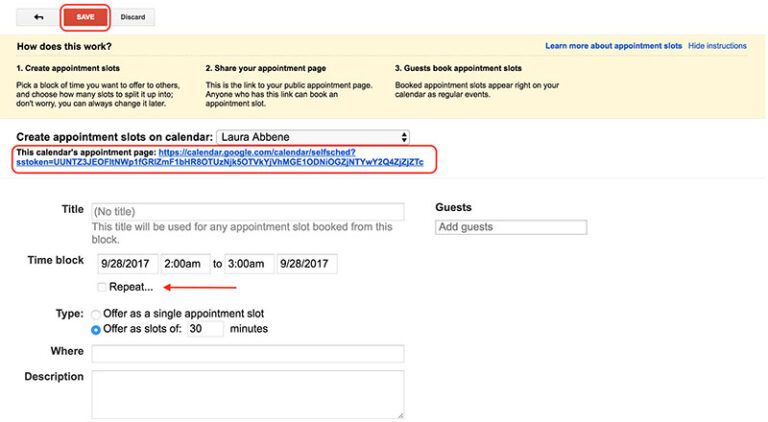 how to make google calendar appointment slots