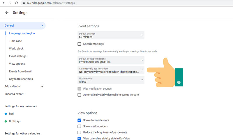 How to add invitations only from known users in Google Calendar
