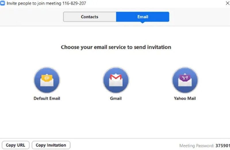 sending zoom meeting invitation screenshot 