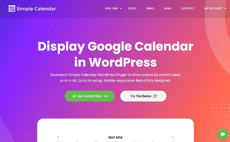 Simple Calendar Plugin homepage screenshot