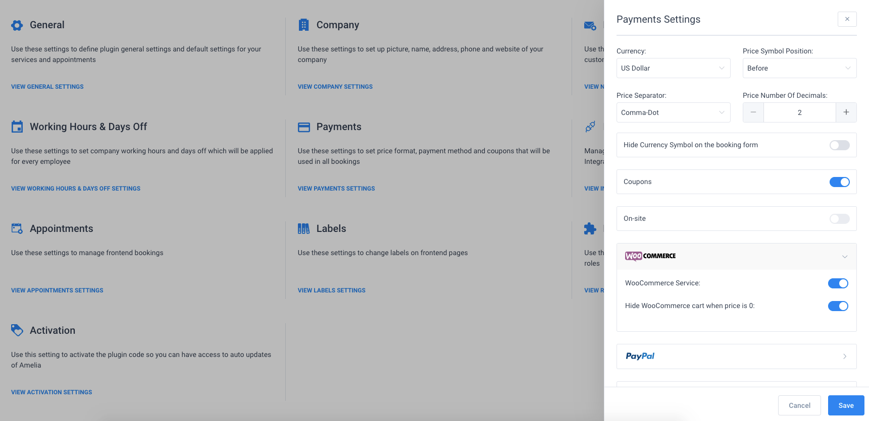Payment Settings in Amelia WordPress Booking Plugin
