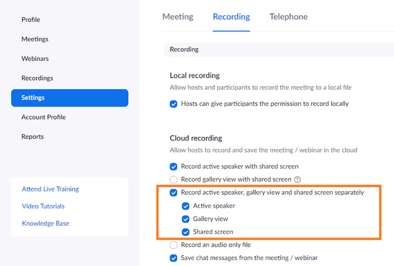 how to record a zoom meeting in the cloud settings panel