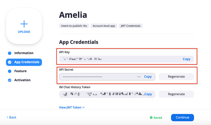 Amelia Zoom integration details and settings 