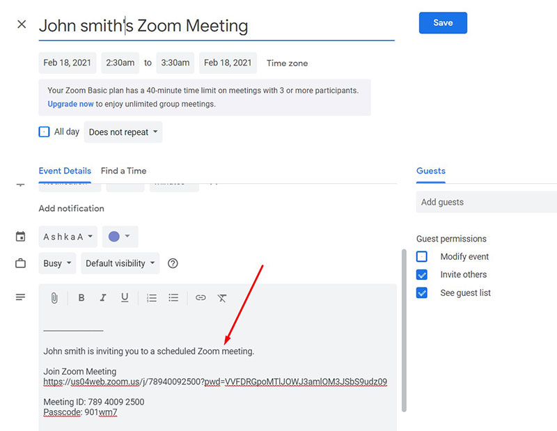 zoom meeting invitation sent manually
