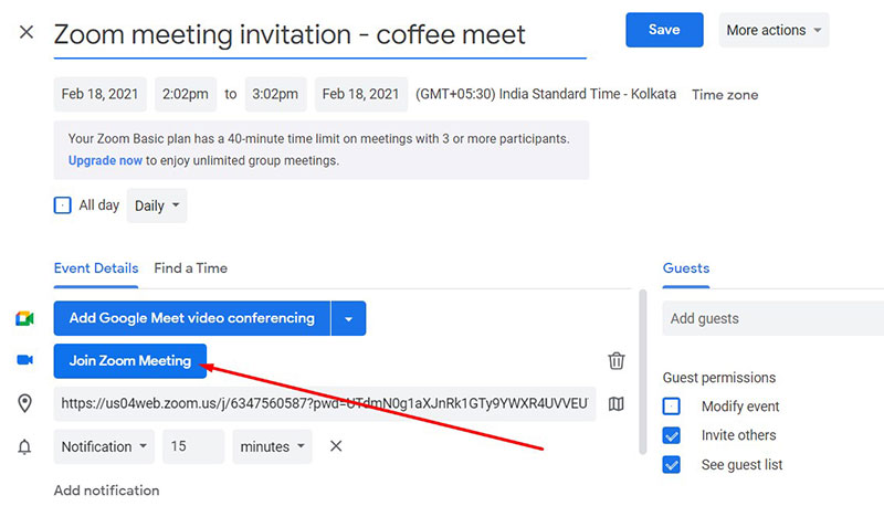 zoom meeting invitation join button