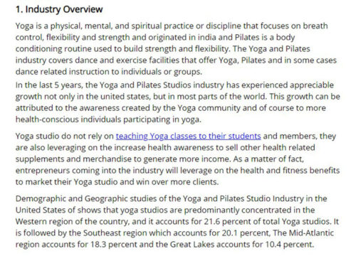 yoga studio business plan example