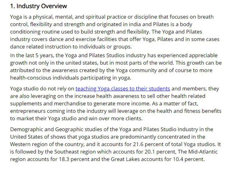 business plan for a yoga studio