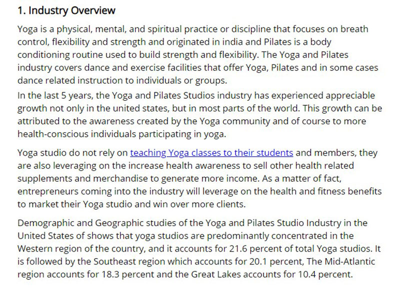 business plan yoga studio