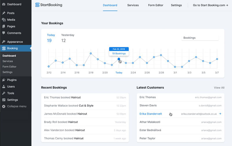 start booking dashboard overview