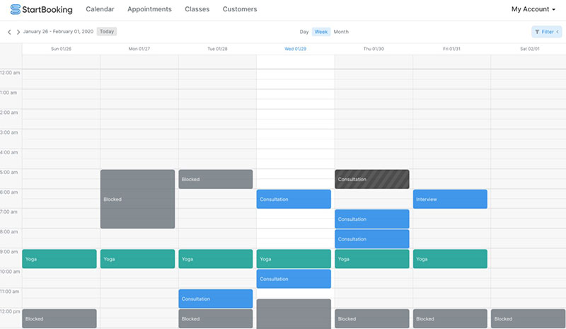 start booking calendar overview