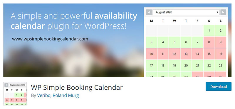WP Simple Booking Calendar wordpress download page screenshot 