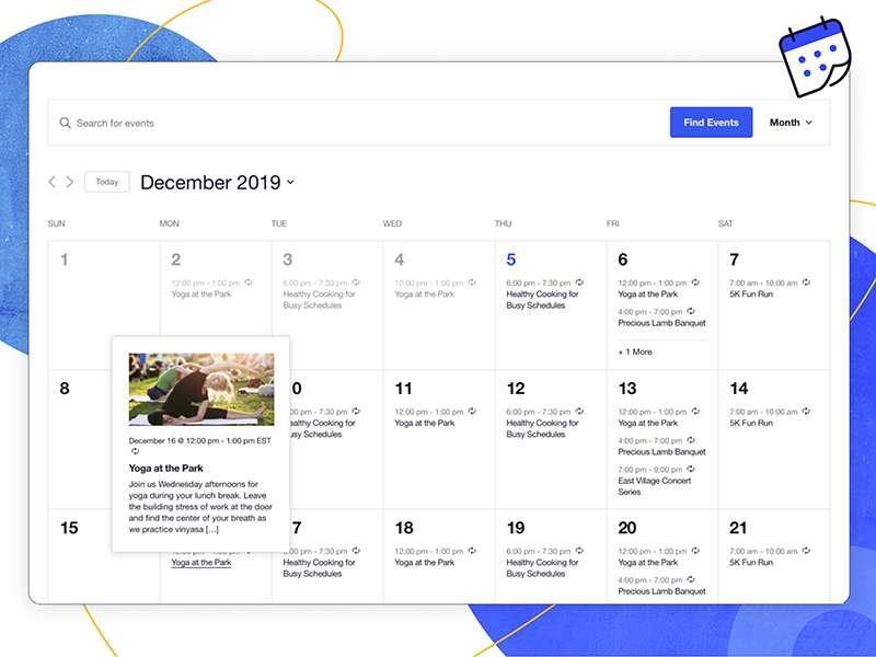 The Events Calendar screenshot