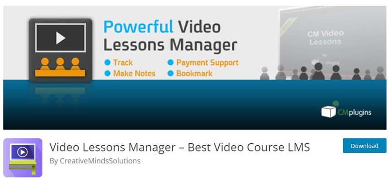 video lessons manager landing page screenshot
