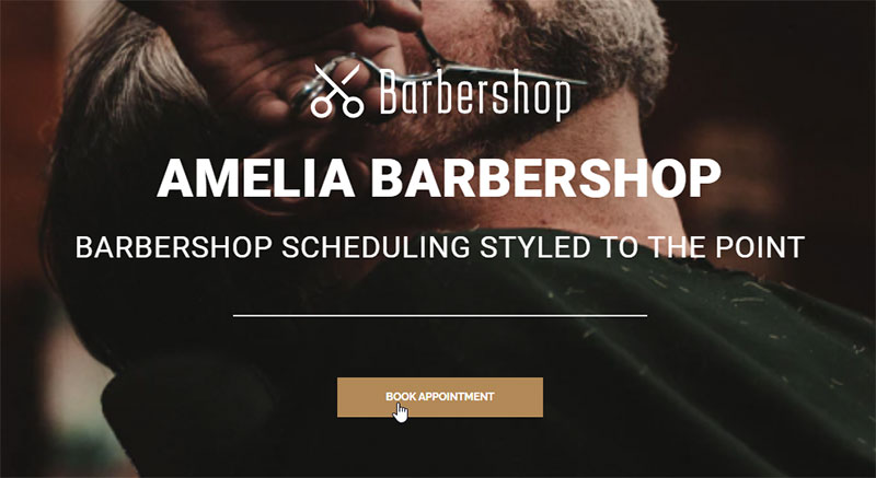 amelia barbershop booking page featuring schedule an appointment button