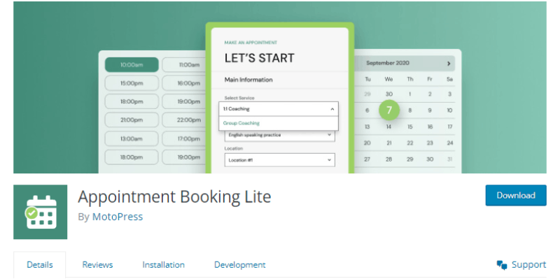 MotoPress Appointment Booking Lite wordpress landing screenshot