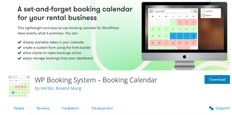 WP Booking System wordpress landing screenshot 