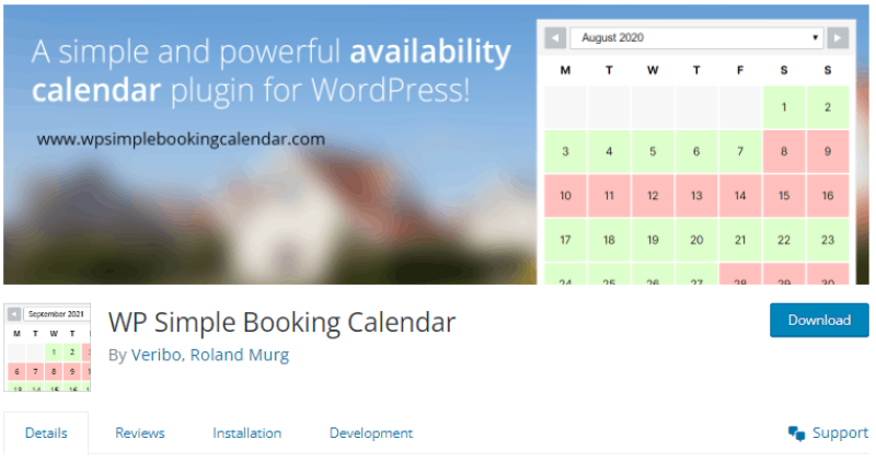 WP Simple Booking Calendar wordpress landing screenshot 