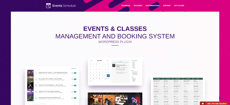 event schedule events booking system homepage screenshot