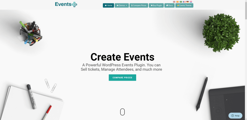 events plus homepage screenshot