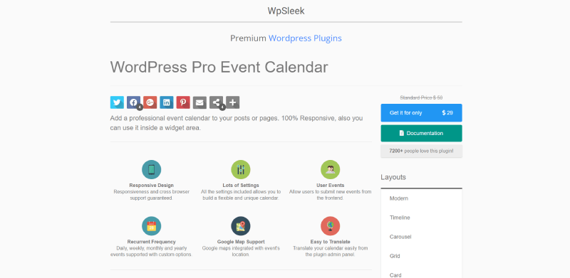 WordPress Pro Event Calendar screenshot