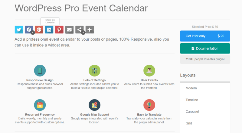 wordpress pro event calendar screenshot