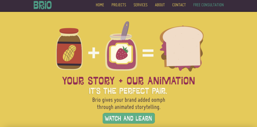 brio yellow website homepage screenshot 