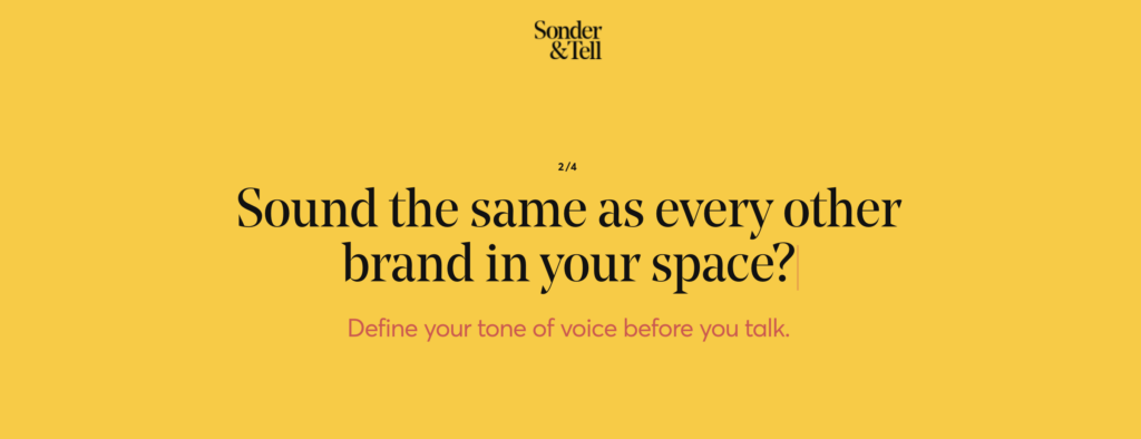 sonder & tell yellow color palette website homepage screenshot
