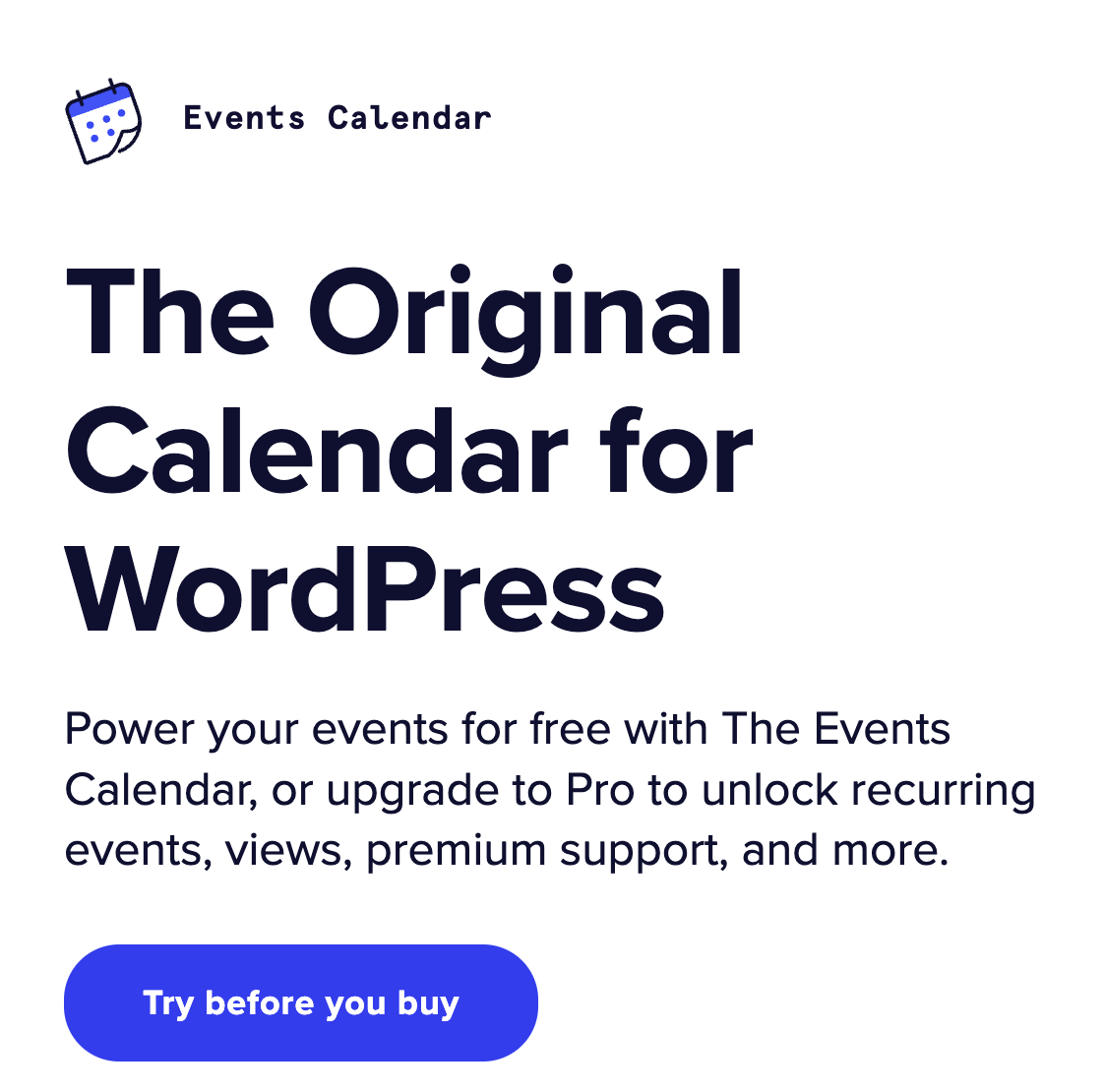 Events Calendar Pro homepage screenshot