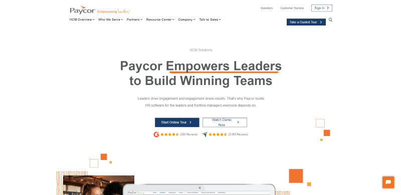 paycor homepage screenshot 