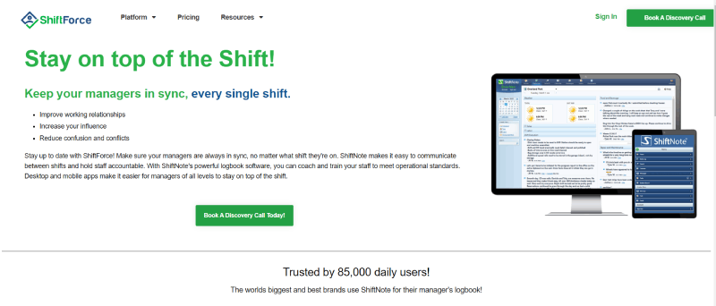 shiftforce homepage screenshot