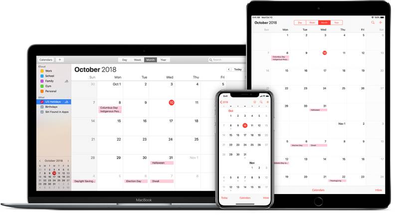 MacBook, iPhone, and iPad displaying calendar