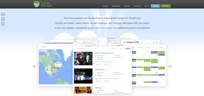 events manager homepage screenshot