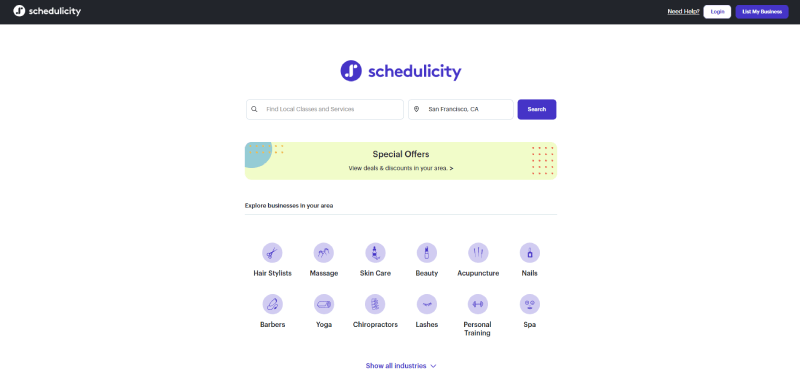 schedulicity homepage screenshot