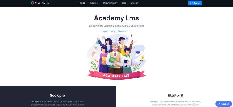 academy LMS homepage screenshot 