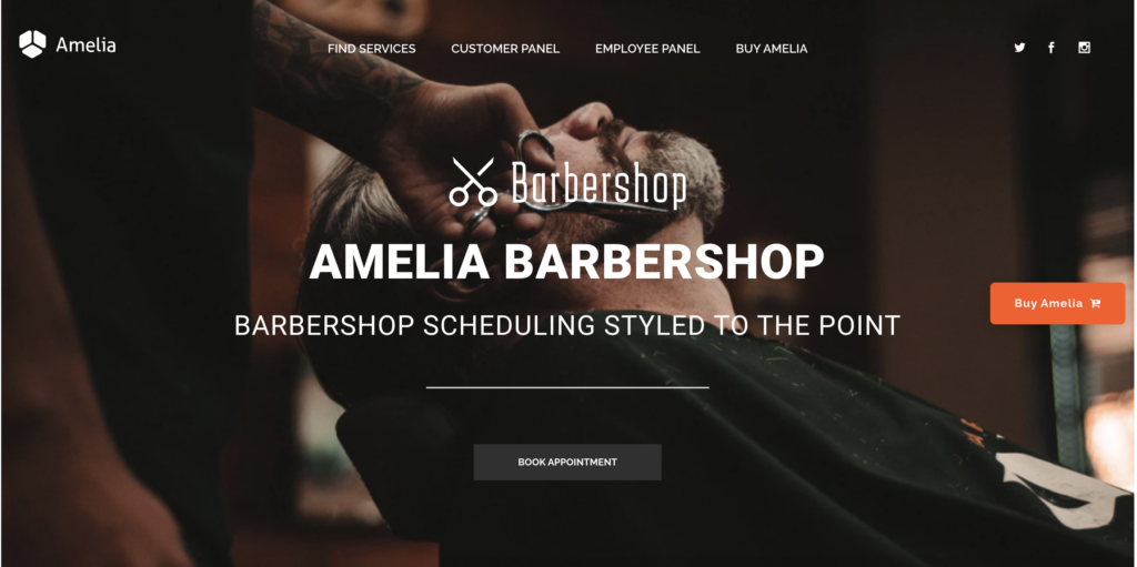 amelia barbershop demo website screenshot 